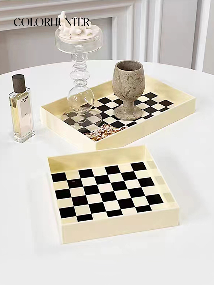 Chessboard Lattice Containing Trays Ins retro simple acrylic Acrylic Miscellaneous Accessories Disc black and white pendulum pieces Decorative Incense Trays 