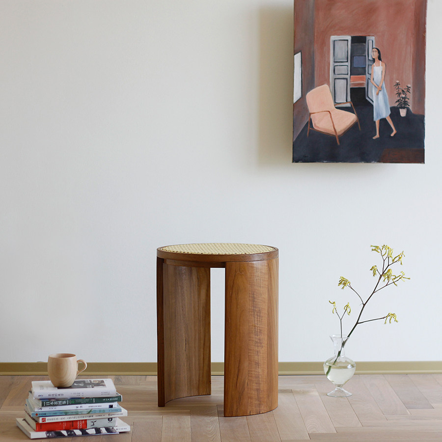 Degree Barn Round Stool Nordic Day Style Rattan solid wood Cherry Black Walnut Wood Makeup Bench Medieval Teak Wood Changing stool