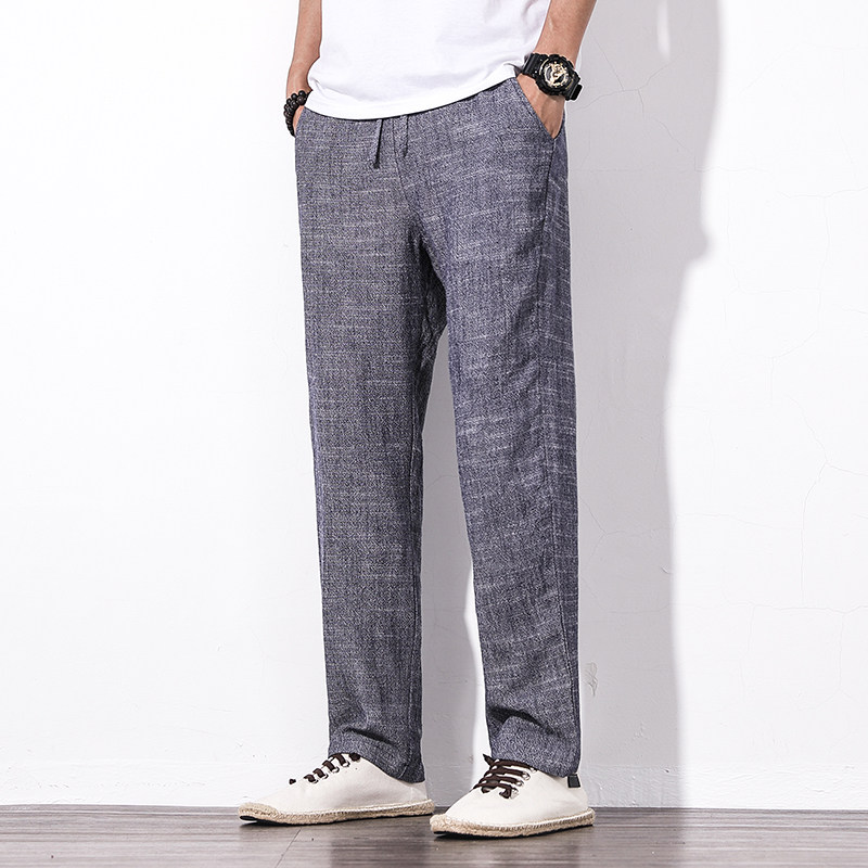 Summer men's retro casual pants loose linen pants male pants tightness waist large size male fit straight cylinder pants long pants