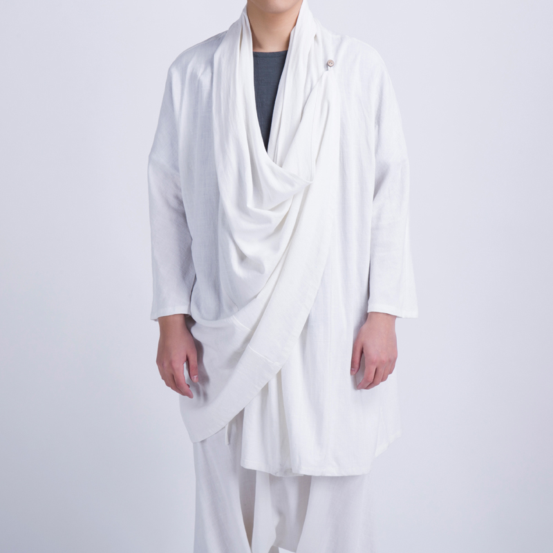 Coarse Hemp Cloth Long Shirts Tang Dress Chinese Hanfu Long Robes Loose large Vest Pan Buttoned ancient dress Male mandarin jacket Tea dress Out of the suit-Taobao