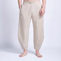 Chinese style disc button linen casual pants mens clothing cotton linen pants large size loose wide leg old coarse cloth Tang fit male youth trousers