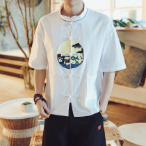 Summer China Wind disc buckle Tangclothing blouses Mens youth Embroidery Cotton Linen Shirts 50% Sleeveless Suits Improved Hanfu