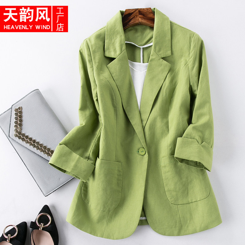 Cotton linen small suit woman jacket 100 lap spring and autumn slim fit stylish body linen suit 70% sleeves Short jacket