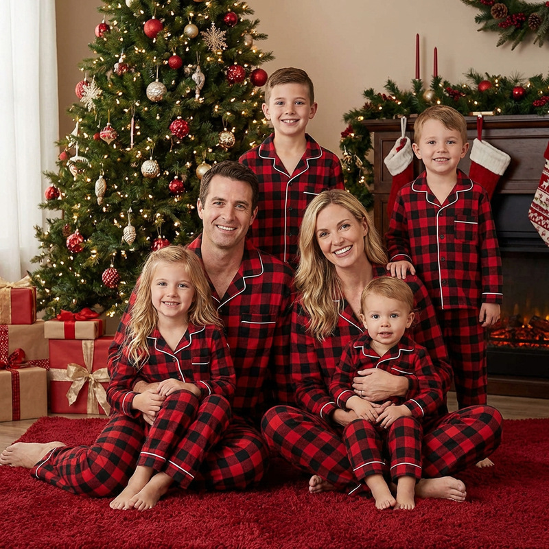 2026 Christmas Family Matching Pajamas Set Plaid Style Two-Piece Set for Family of Three or Four Mother and Son Mother and Daughter