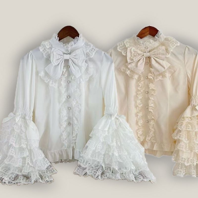 Lolita Dress with Lace Inner Layer, Lolita Puff Sleeve Shirt, Long Sleeve Jsk New Cute Top