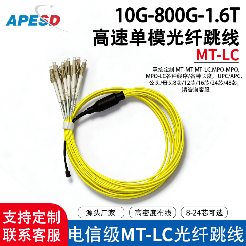 Apesd Mpo Single-Mode Jumper Mpo-Lc 10g 8/12/24 Core Female to Male Apc Bundled Fiber Optic Jumper Apesd Mpo Single-Mode Jumper Mpo-Lc 10g 8/12/24 Core Female to Male Apc Bundled Fiber Optic Jumper