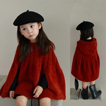 Baby girl imitation mink velvet red cloak 2024 Year of the Dragon new style girls thickened cloak to wear outside winter clothes