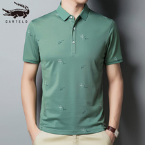 Crocodile summer new ice-sensitive short-sleeved T-shirt male ice wire middle-aged loose business leisure overturn polo shirt