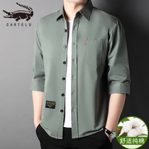 Crocodile All-Cotton Shirt Men Shirt Worksuit Handy Cotton Seven-sleeved Casual Short Sleeve Summer Cover