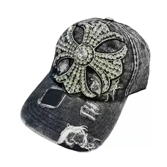 Driplord Baseball Cap with Rhinestone Cross, Light Luxury Denim Cap, Gradient Gradient Design, Heavy-Duty Fashion Baseball Cap