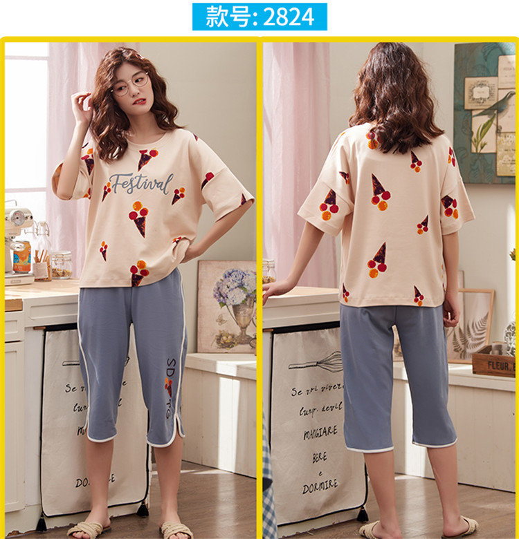 Bộ đồ ngủ MM chất béo cotton phù hợp với mùa hè cotton lỏng 200 kg nữ dịch vụ nhà mỏng phần 3x-4XL-5XL mã - Bộ Pajama kiểu đồ bộ vải thun bông