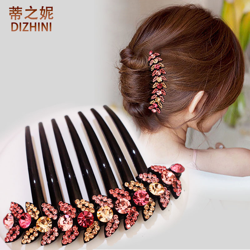 Korean coil hair comb hair accessories Japanese and Korean rhinestone seven-tooth comb hair clip simple insert comb headdress full of drill clips