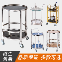  Round double-layer wine car European simple wine car Glass panel snack car Dessert car Snack car