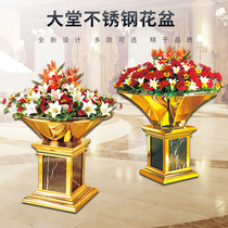  European-style high-end creative flower pots Large luxury titanium hotel lobby balcony floor-to-ceiling large decorative potted ornaments