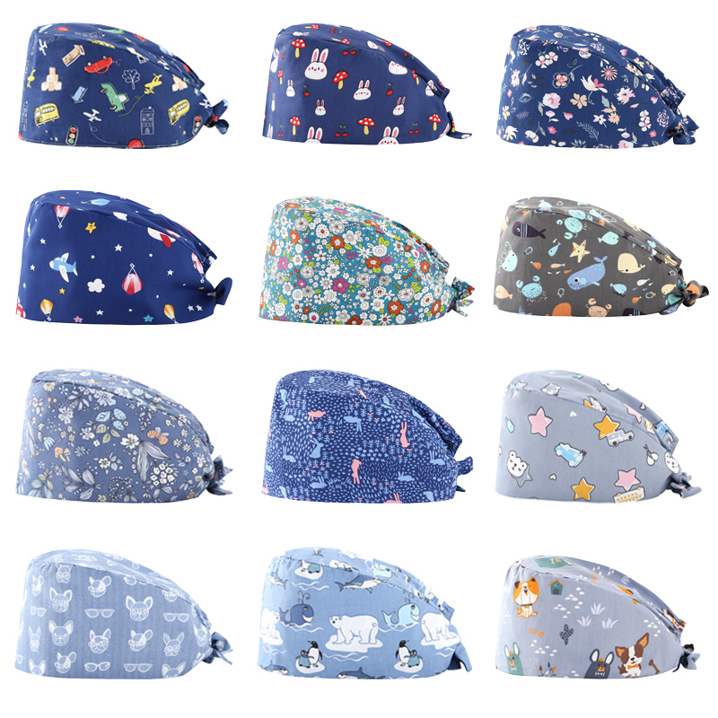 Operating room nurse hat cute printing operation hat female cotton kitchen lampblack hat male surgery operating room hat summer