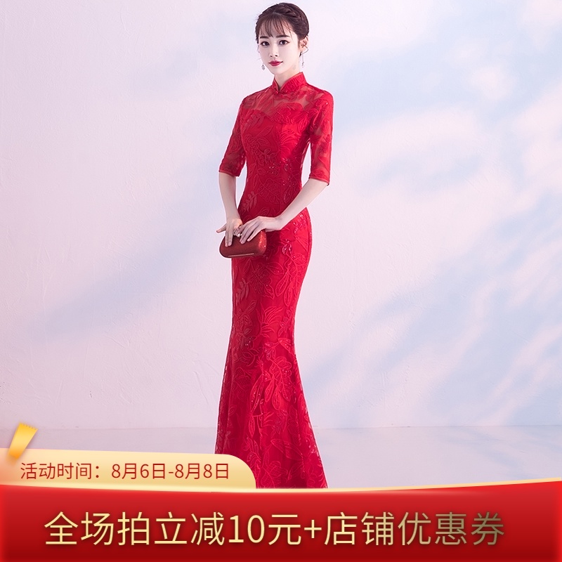 Red cheongsam, long wedding dress, evening dress, summer skirt,  Red cheongsam, long wedding dress, evening dress, summer skirt,