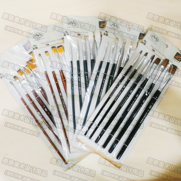 Ming Fengzhai Nylon wolf brush Yang Hao Pingfeng flat head Watercolor pen Acrylic oil painting pen Single number double number 6 sets