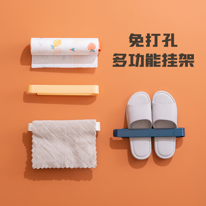 Punch-free plastic hanging storage shelf artifact multifunctional towel hanging slippers scraping lazy rag shoe rack