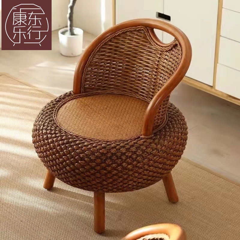 Balcony rattan chair home woven Indonesian rattan for shoe stool chair creative courtyard living room drinking tea for shoe stool strong