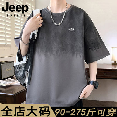 jeep spirit Gradient Men's short-sleeved T-shirt 2026 new summer plaid for men's base layer