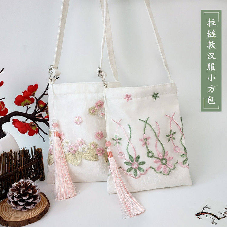 New lace Hanfu bag zipper small square bag messenger bag antique small bag mobile phone bag shoulder bag ladies bag