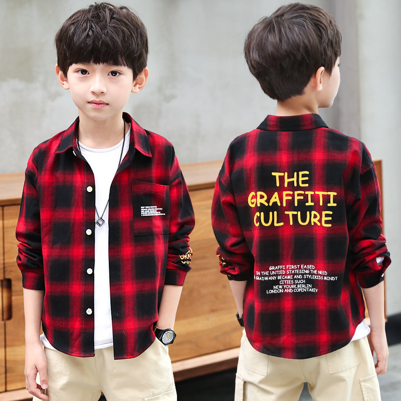 Boys ' shirt spring 2021 new Korean version of the big child red plaid shirt thin cotton long-sleeved male baby spring