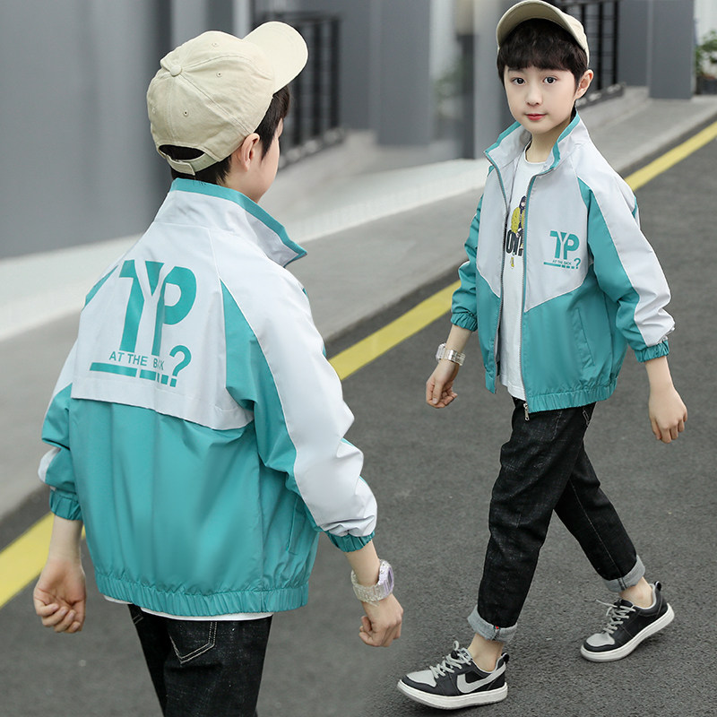 Boys' jacket spring style 2021 Korean version 12-15 years old middle-aged and older children's stand-up collar jacket trendy boy baby handsome spring blue