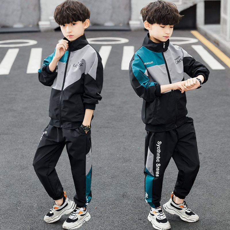 Boy suit spring and autumn 2020 new Korean version of the tide in the big children loose stand-up collar jacket sports pants two-piece set