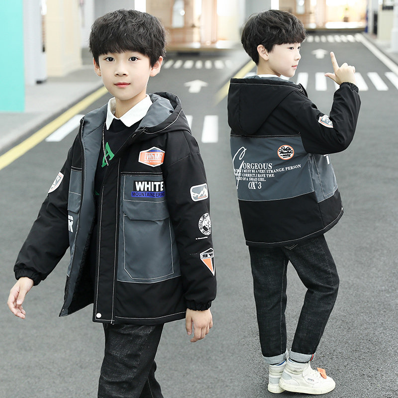 Boys windbreaker thickened autumn and winter 2020 new Korean version of the big boy handsome cotton coat male treasure autumn and winter clothes