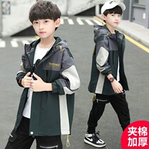 Boy coat autumn and winter 2022 new foreign gas CUHK Scout medium long wind clothes thin cotton 12-year-old boy autumn clothing