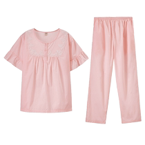 Darli thin short-sleeved pure cotton pajamas for women summer woven breathable casual trousers home wear set