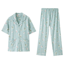 Dalli pajamas for women summer thin short-sleeved pure cotton wearable cardigan lapel floral trousers spring home wear set