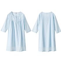 Dalli nightgown womens summer pure cotton mid-sleeve sweet and loose spring autumn and summer thin pajamas three-quarter sleeve home wear