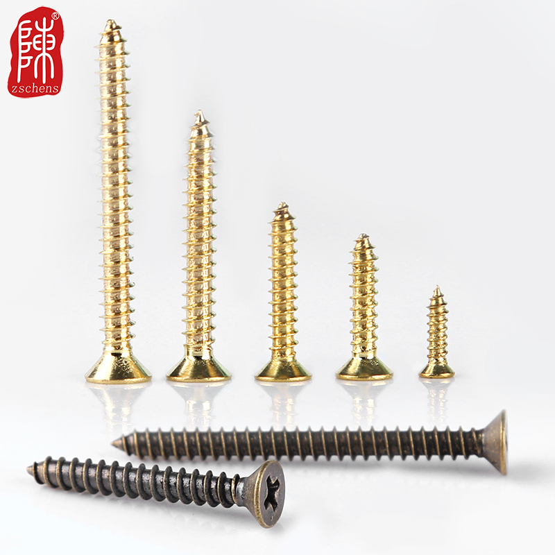 Brass self-tapping screw imitation ancient furniture pure copper cross countersunk head wood screw self-tapping nail full copper screw