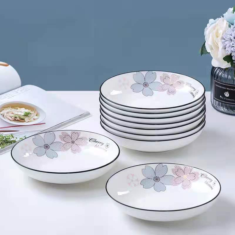 Dish Set, Household Ceramic Bowl Set for 4 People, Cute Tableware Set, Soup Bowl, Plate, Rice Bowl, Soup Bowl and Plate Combination