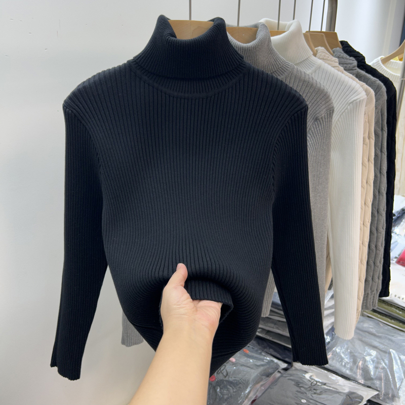 100% Pure Cotton Turtleneck Sweater for Women, Autumn and Winter Wear, Long-Sleeved, Thick, Full Cotton, Non-Pilling Knit Base Layer
