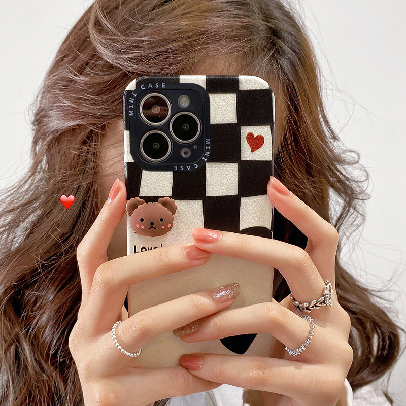 Sheepskin iphone13promax Women's Chessboard Lattice Subnet Red Cubs apple 13 Mobile phone protective shell 12pro max new iPhone13 protective sleeve