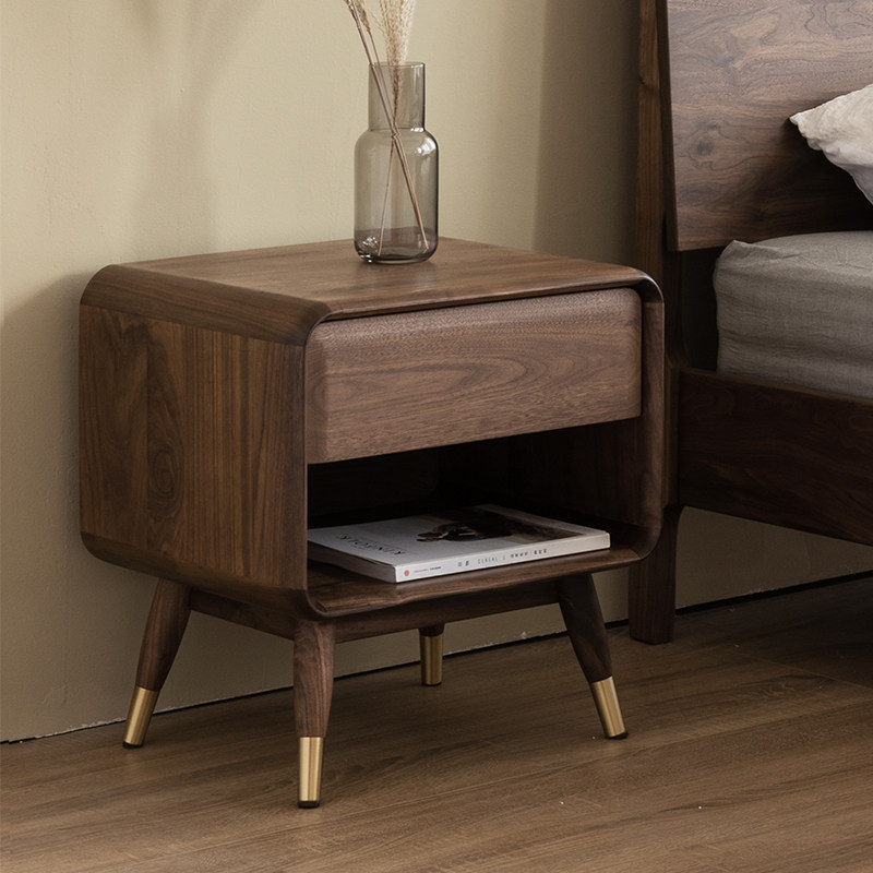 Mummy Furniture North American Black Walnuts Wood Bed Head Cabinet Full Solid Wood Nordic Log Small Family Type Bedroom Disposal Bedside Cabinet