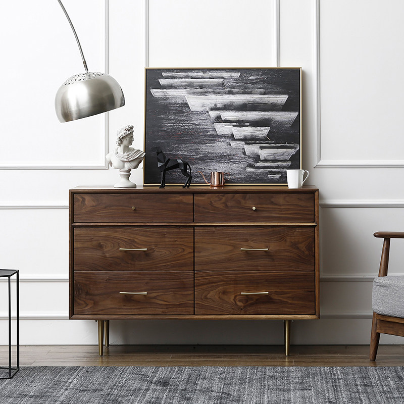 Kunwood Furniture Nordic Border Black Walnut Wood Solid Wood Six Bucket Cabinet Cabinet Simple Modern Bedroom