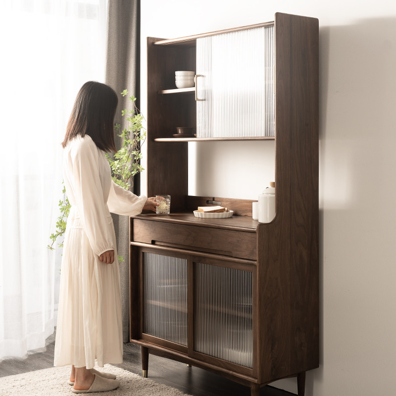 Black Walnuts Wood Dining Cabinet Full Solid Wood Day Style Bowl Tray Cabinet Nordic Home Wine Cabinet Subcabinet Multifunction Tea Water Cabinet