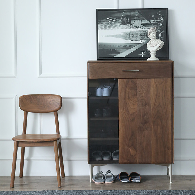 Mummy Furniture Nordic Original Glass Door Multilayer Black Walnut Wood Shoe Cabinet Multifunction Storage Cabinet