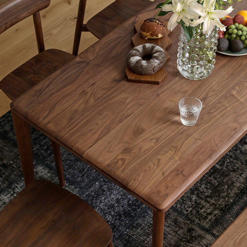Mumu furniture Nordic black walnut dining table simple modern expression solid wood rectangular dining table dining table and chair combination
