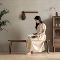 Black walnut bench Nordic simple long dining bench simple wide bench solid wood office bench