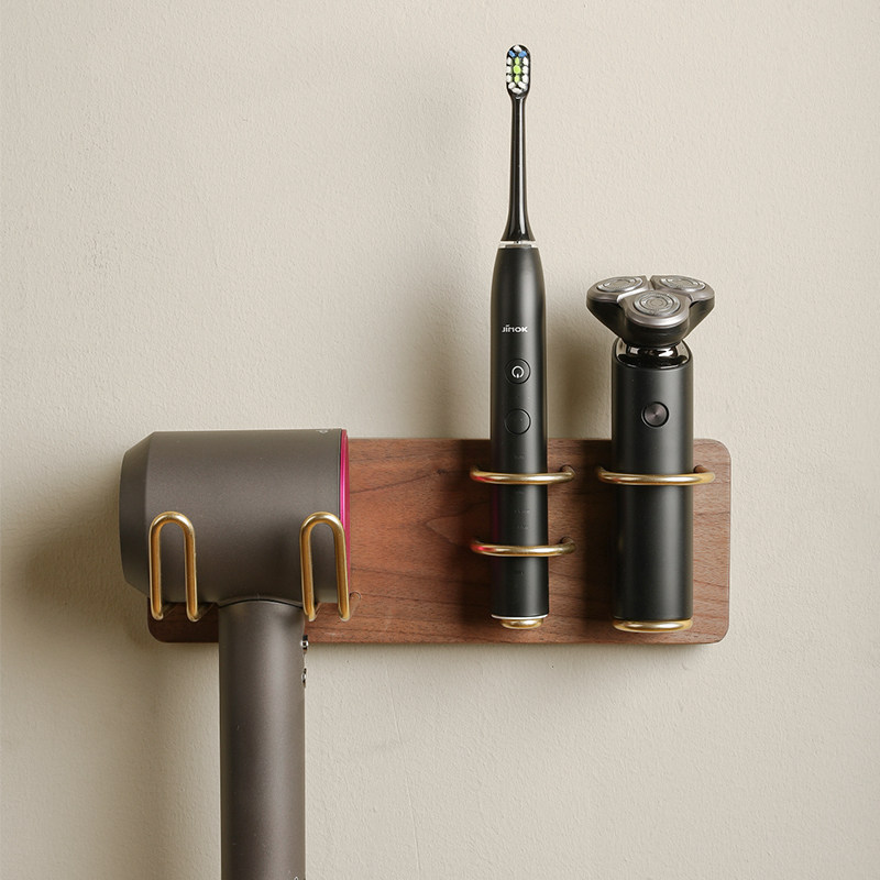 Nordic solid wood electric toothbrush holder simple multi-function rack Dyson hair dryer rack suction wall-free punching