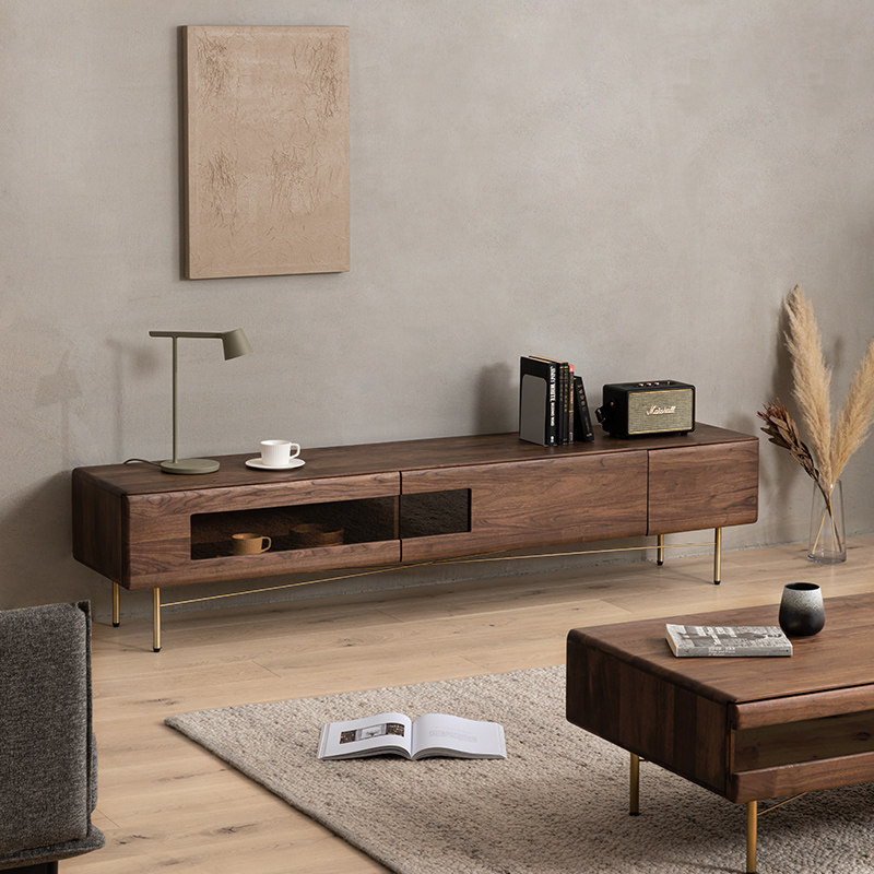 Mumwood Furniture Full Solid Wood Black Walnut Wood TV Cabinet Nordic Small Family Style Living Room Containing Cabinet Brief and Luxurious Cabinet-Taobao