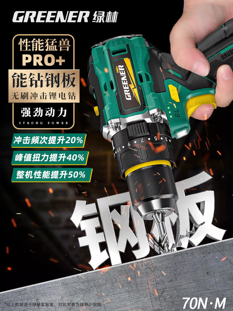 Green Forest Big Gun Electric Drill Brushless Impact Hand Drill for Wall Drilling Household Small Lithium Electric Tool Little Big Gun Pro