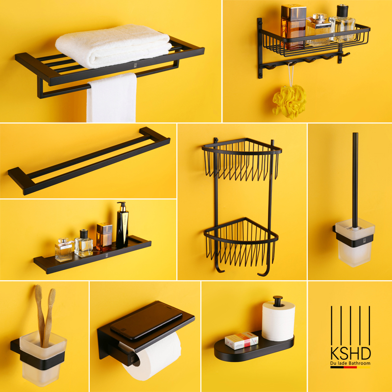 German Durade Matt Black Towel Rod Bath Towel Rack Make-up Room Bathroom Toilet Hardware Pendant Suit