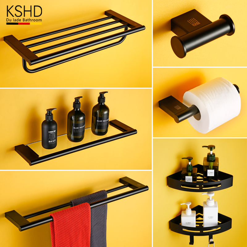 German Durard black matte towel bar holder tissue rack toilet brush soap dish bathroom pendant