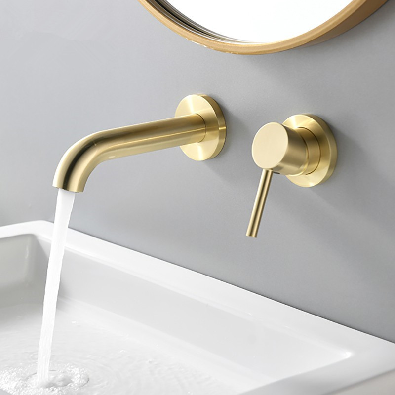 Concealed All-Copper Wall-Mounted Gold Hot and Cold Pre-Embedded Faucet for Wall-Mounted Washbasin Above Counter Basin Hot Melt Faucet