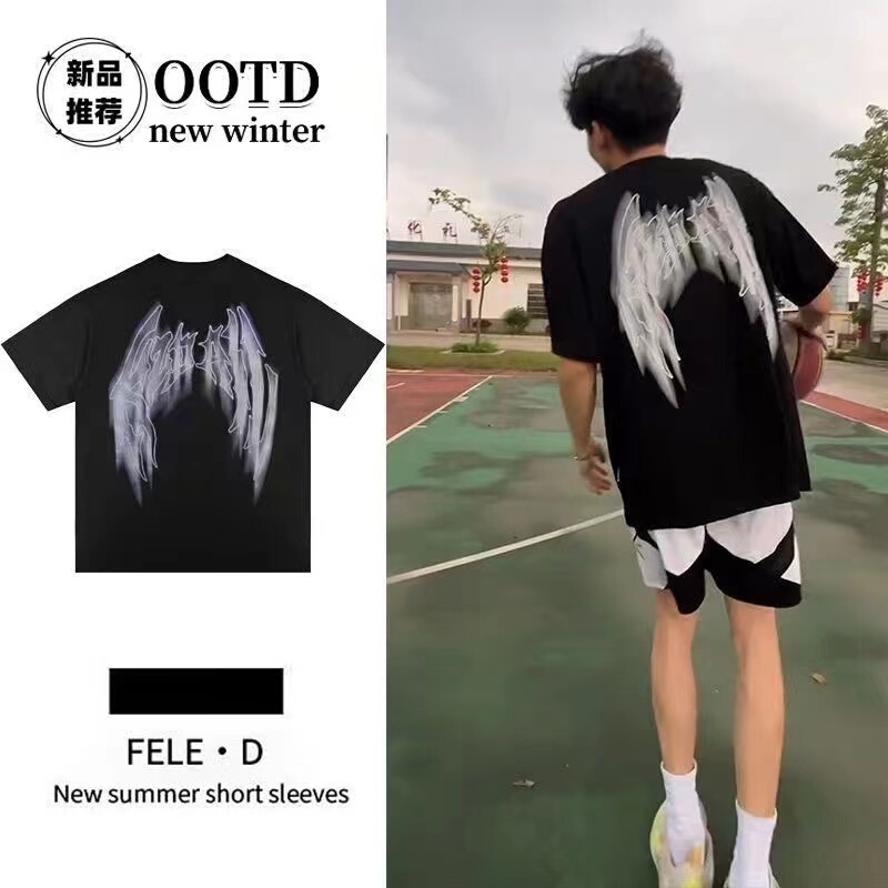 American-Style Quick-Drying Basketball Jersey with Feather Print Short-Sleeve T-Shirt for Men and Women, Loose Fit, Versatile Casual Top for Couples ins